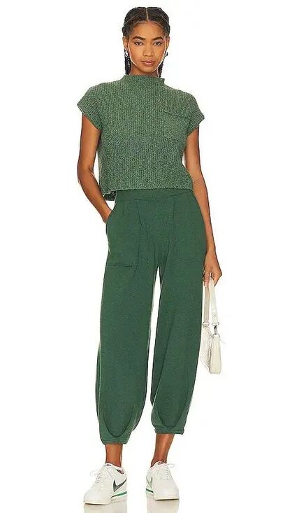 Free People Pants - Free People Beach Freya parachute wide-leg green knit pants size XL